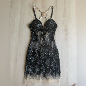 JOVANI black illusion sequin dress size 0